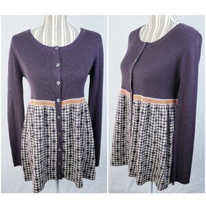 Orla Kiely 100% Wool Cardigan Sweater Tunic Colorblock Printed Peplum size M